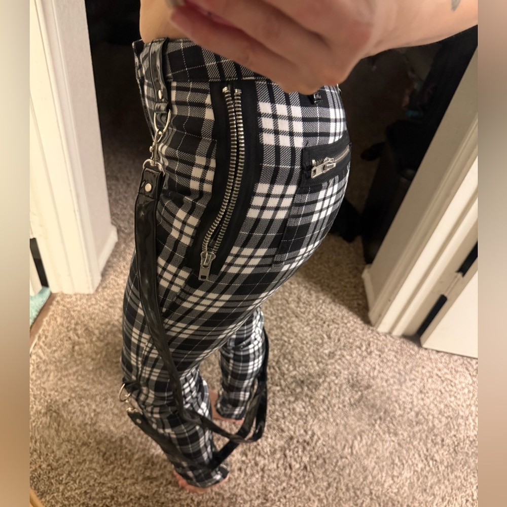 Widow Plaid skinny checkered punk rock bandage pants with staps - Picture 4 of 7